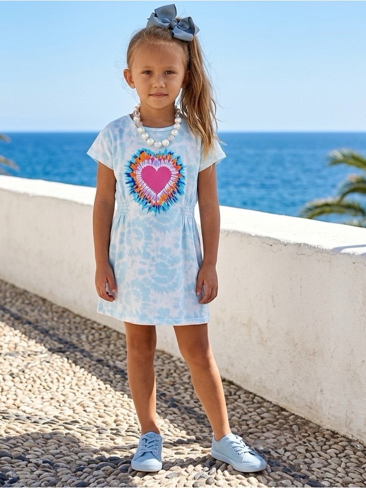 Andy & Evan Girls 6x Tie Dye Heart Dress Blue Pink Cotton Stretch
